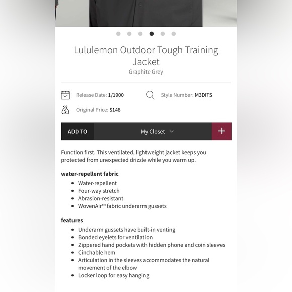 Lululemon Outdoor Tough Training Jacket Graphite Grey Size M - Picture 13 of 14